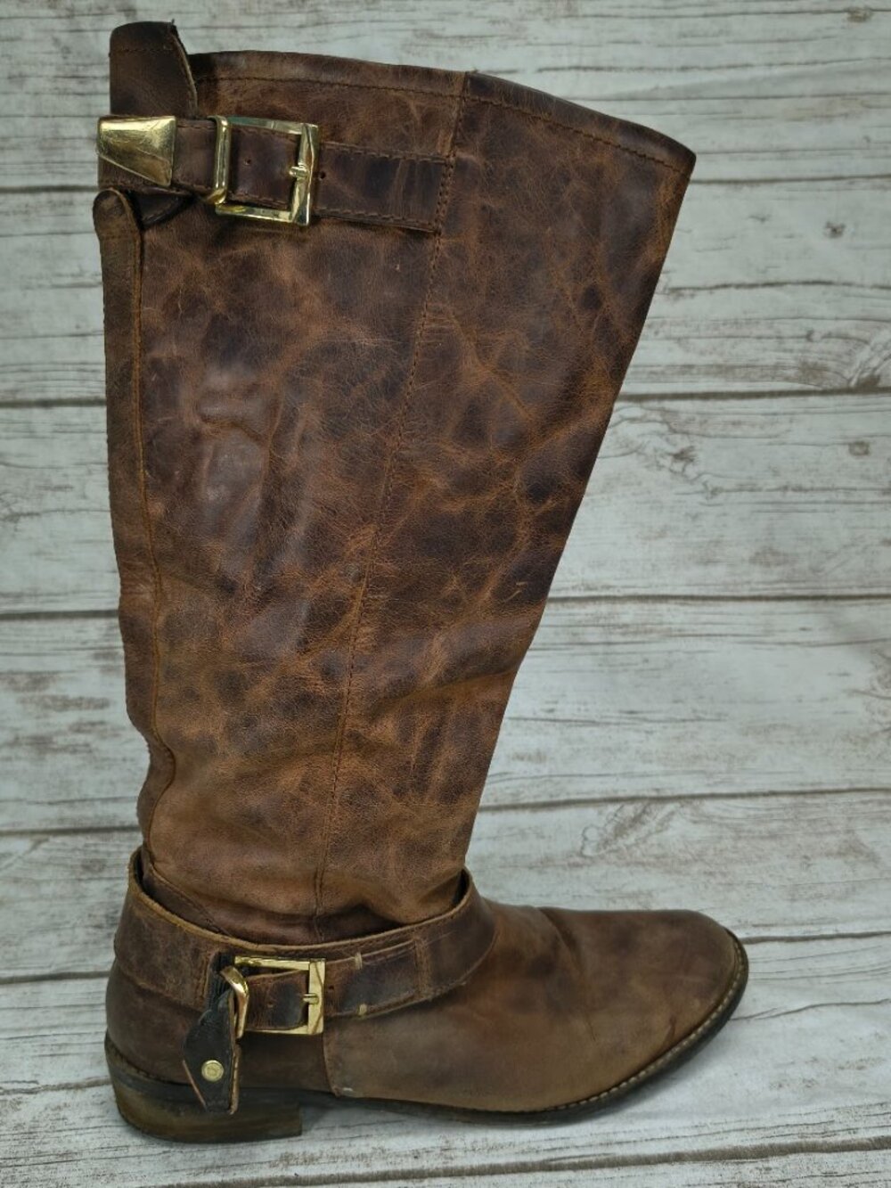 Steve Madden Suspekt Brown Distressed Leather Tall Boots Size 10 Women